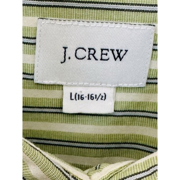 J.Crew Men's Size Large Short Sleeve 100% Cotton Casual Button Down Green Stripe - Picture 4 of 10